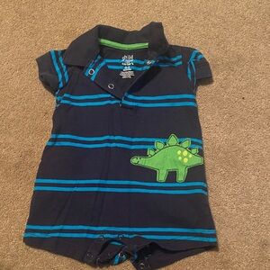 Carter's Navy and Blue Striped Romper with Green Dinosaur